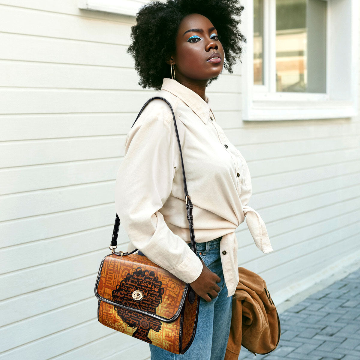 Afro Queen - Galaxy Personalized Leather Satchel Bag SB47