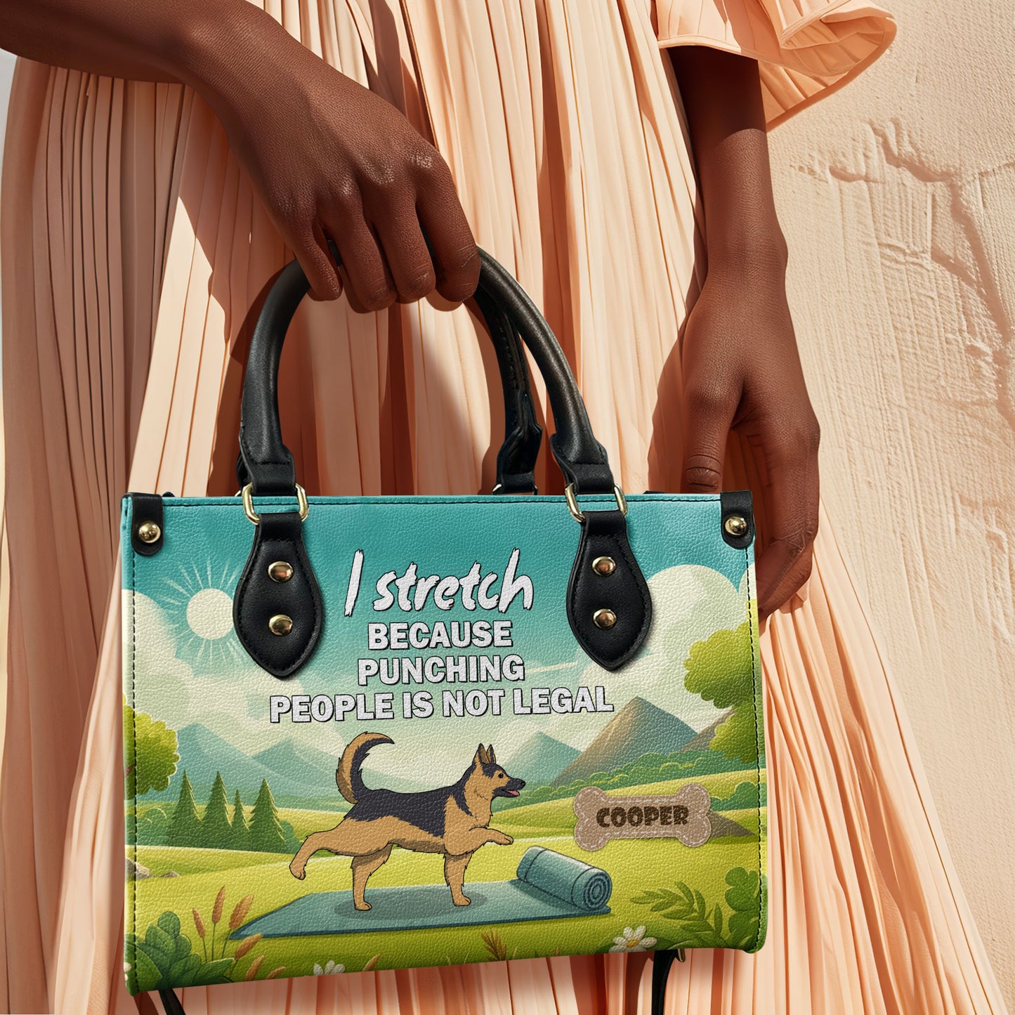 I Stretch Because Punching People Is Not Legal - Personalized Leather Hand Bag SBLHBT69