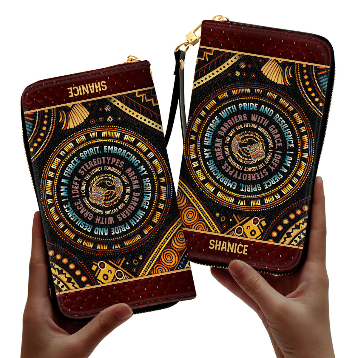 Mantra - I Am A Fierce Spirit - Personalized Leather Clutch Purse MB03