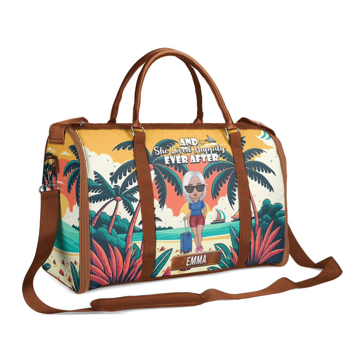 And She Lived Happily Ever After - Personalized Leather Duffle Bag SBDBT77