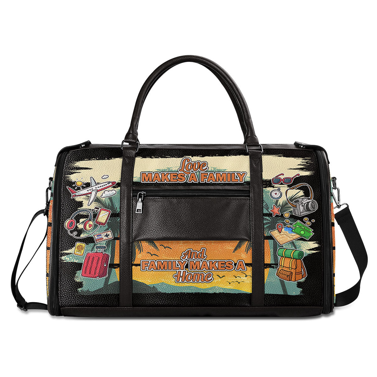 Love Makes A Family And Family Makes A Home - Personalized Leather Duffle Bag SBDBT74