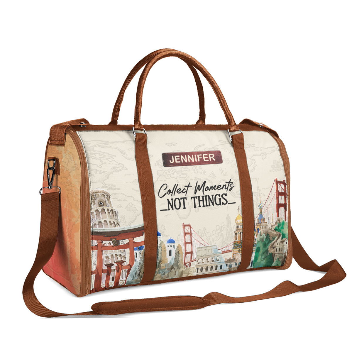 Collect Moments Not Things - Personalized Leather Duffle Bag SBDBT75