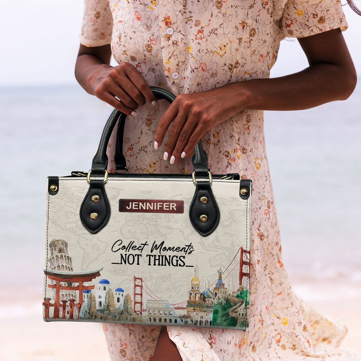 Collect Moments Not Things - Personalized Leather Handbag SBLHBT75