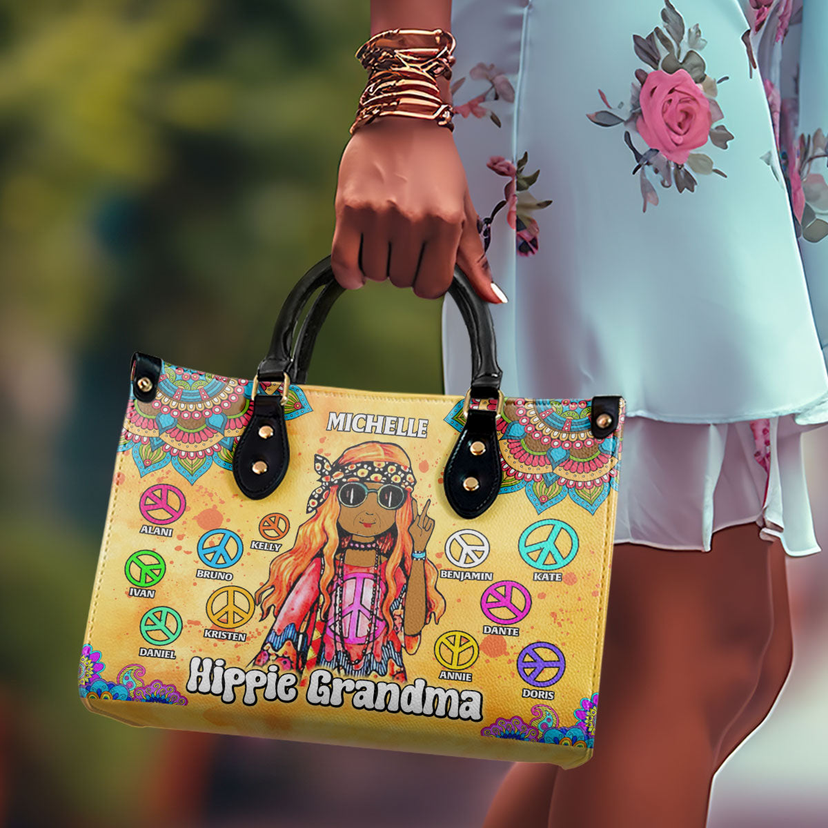 Hippie Grandma - Personalized Leather Handbag SBN12