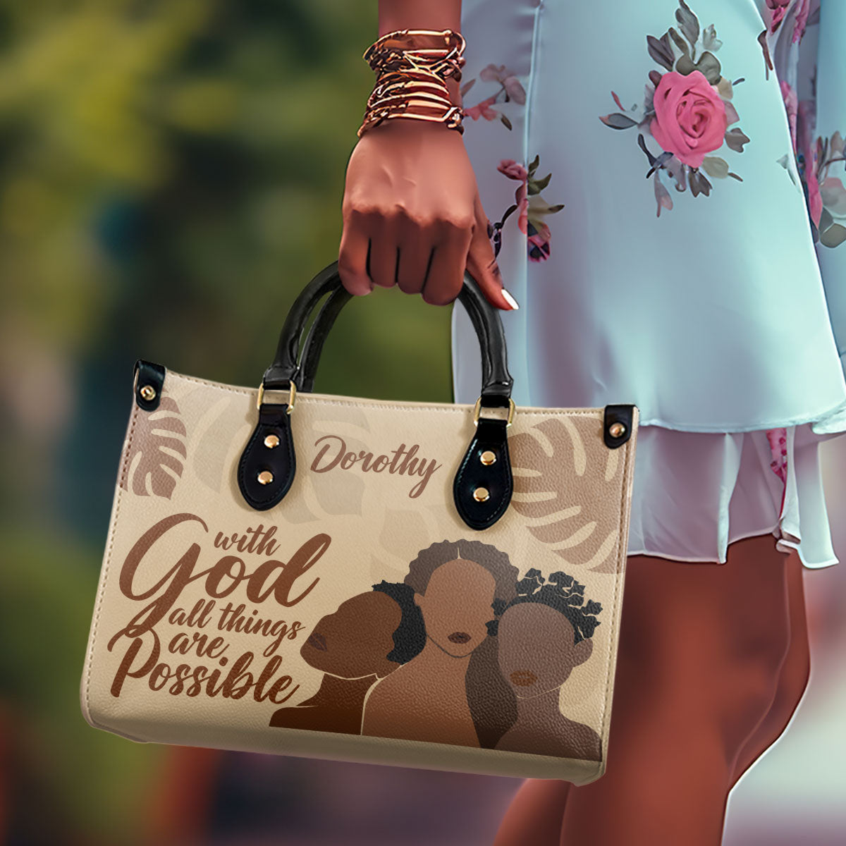 With God, All Things Are Possible - Personalized Leather Hand Bag STB98