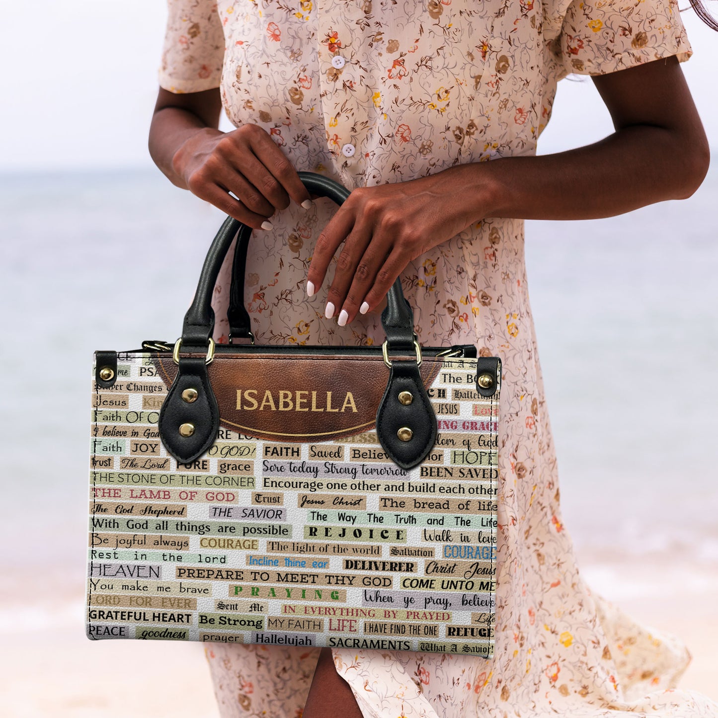 Faith Text - Personalized Leather Hand Bag SBLHBPT771T