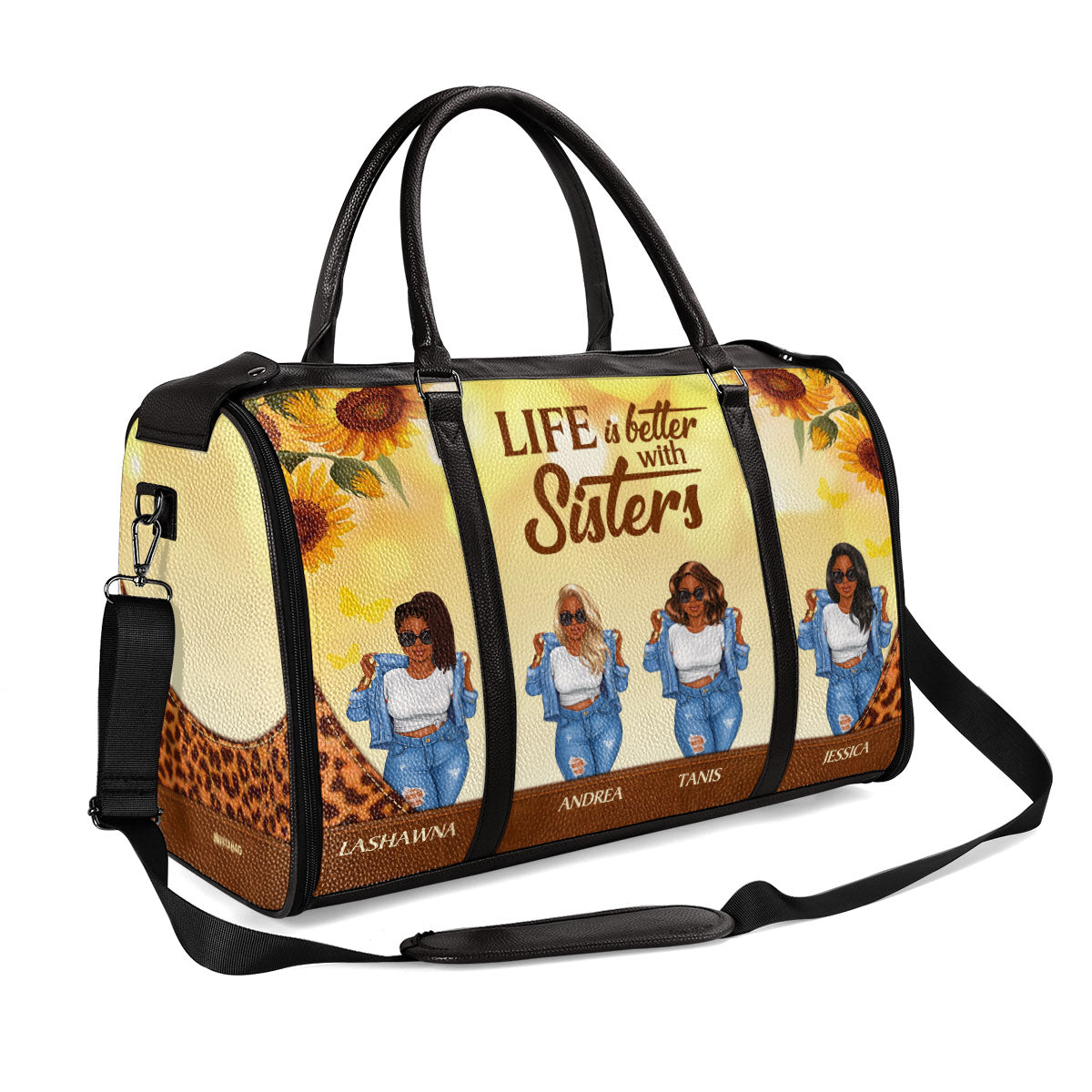 Life Is Better With Sisters - Personalized Leather Duffle Bag STB01