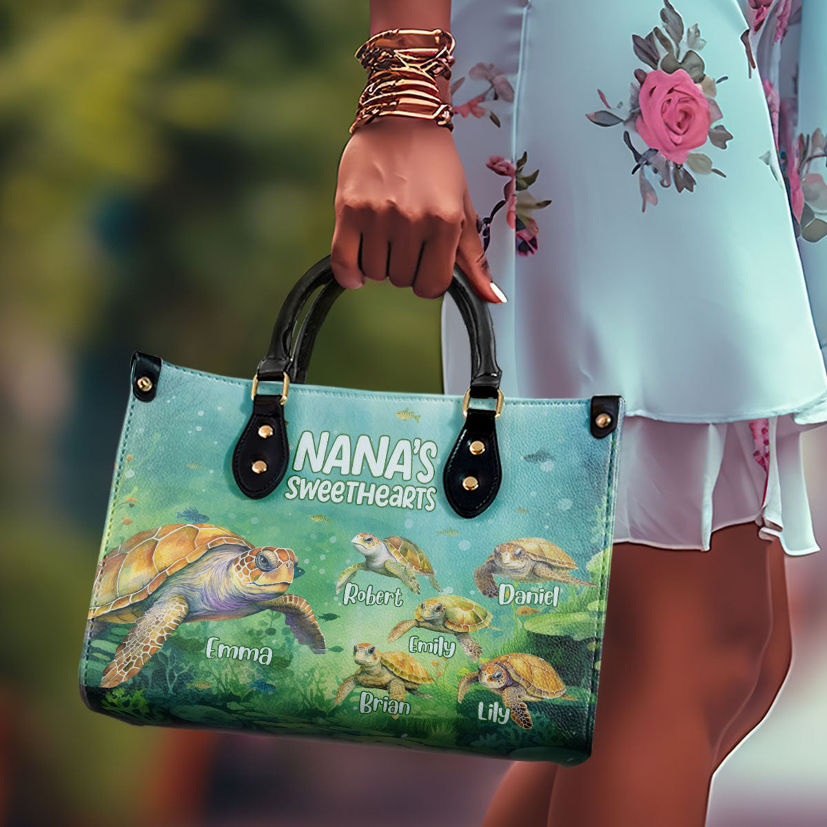 Nana's Sweethearts - Turtles Personalized Leather Handbag STB109