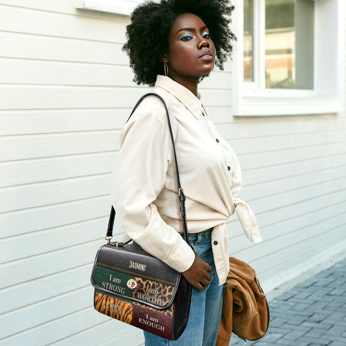 I am BOLD, LOVED, STRONG, RESILIENT - Personalized Leather Satchel Bag SB49A