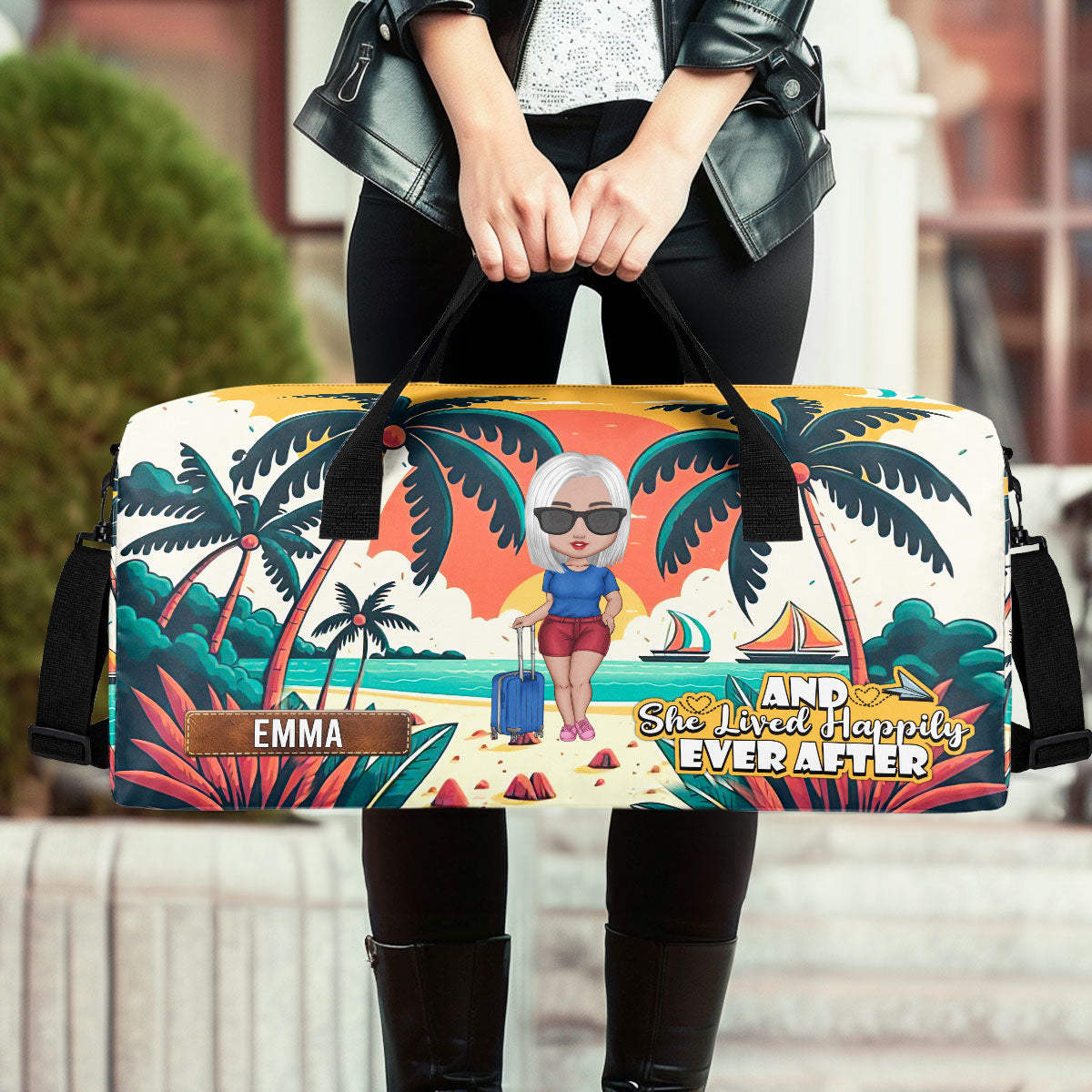 And She Lived Happily Ever After - Personalized Minimalist Duffle Bag SBMDBT77