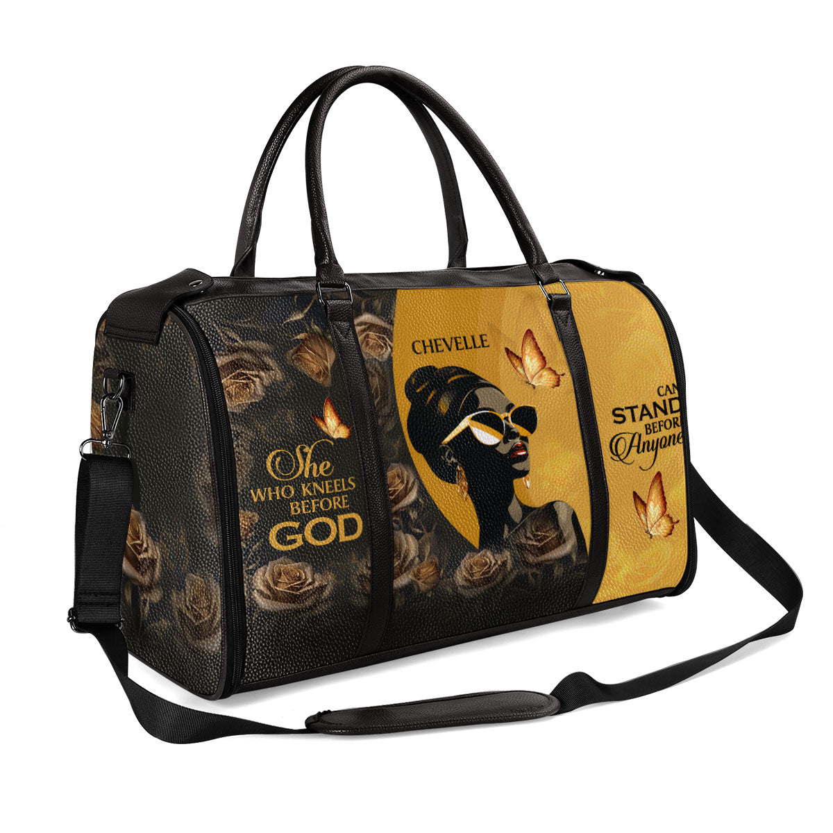 She Who Kneels Before God Can Stand Before Anyone - Personalized Leather Duffle Bag STB10