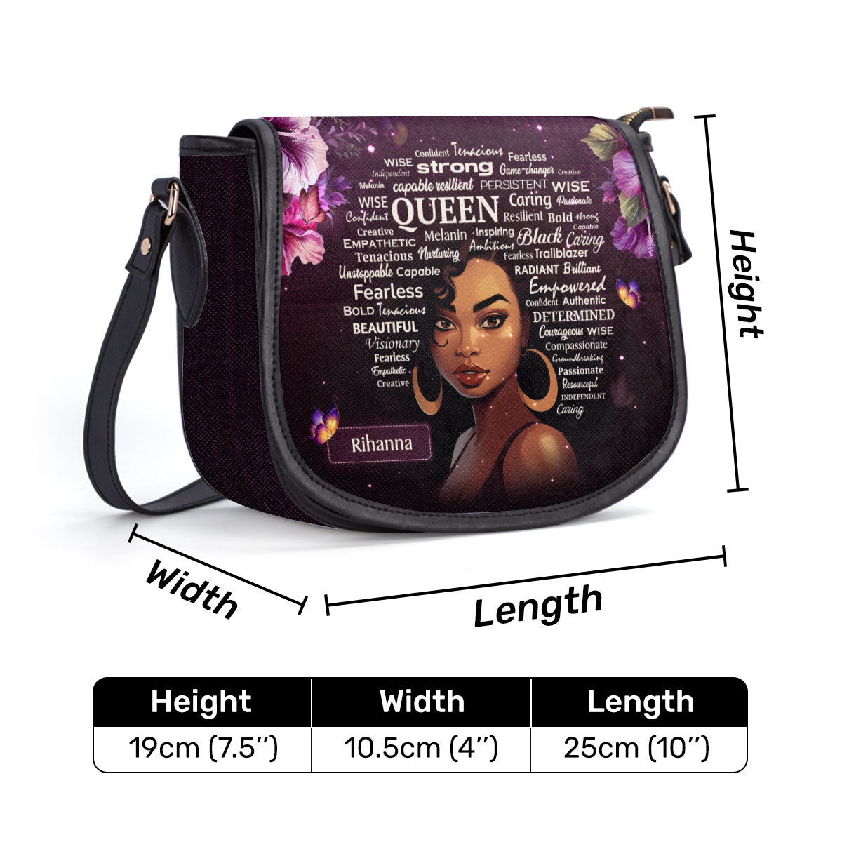 Black Queen - Personalized Leather Saddle Cross Body Bag SB37