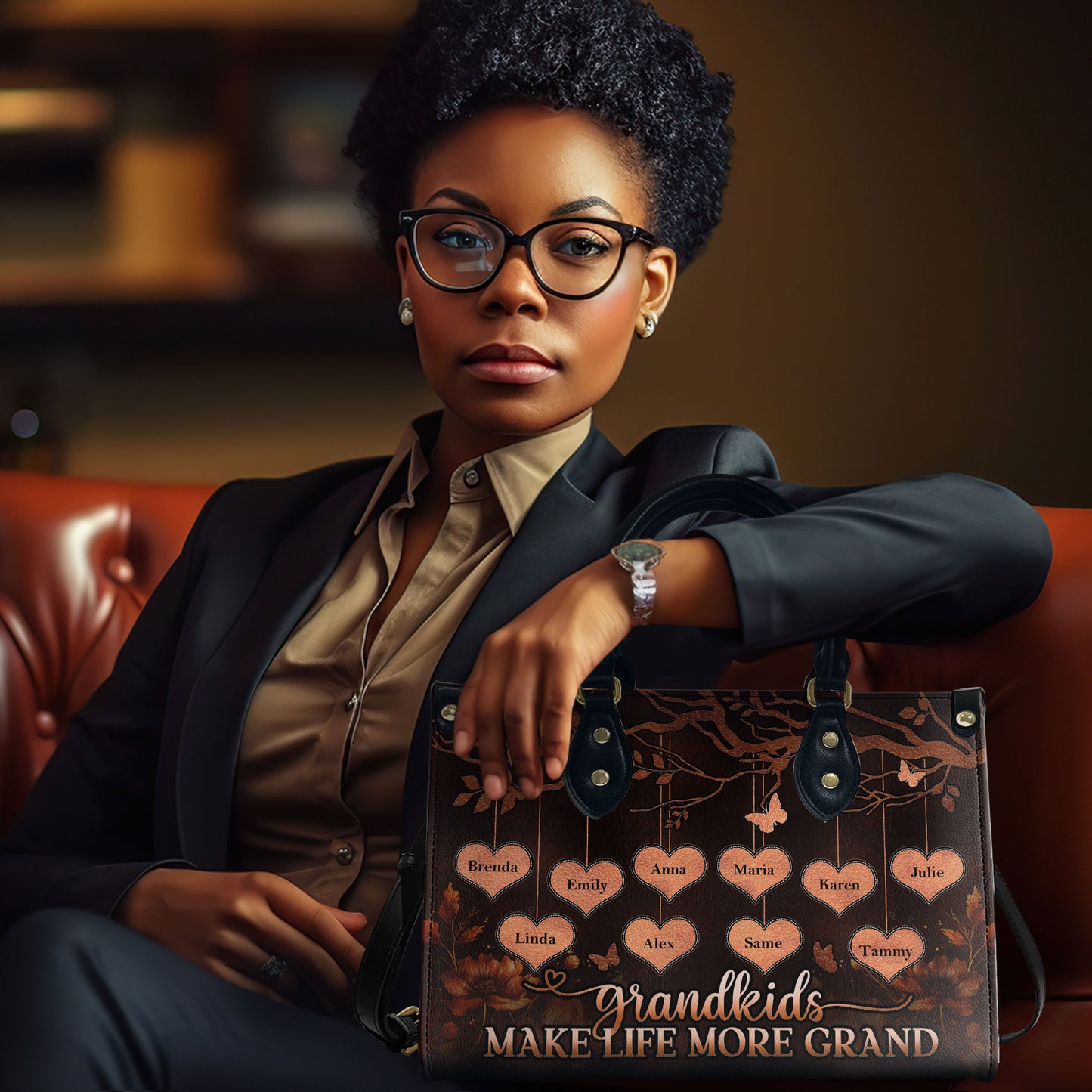 Grandkids Make Life More Grand - Personalized Leather Handbag MB74