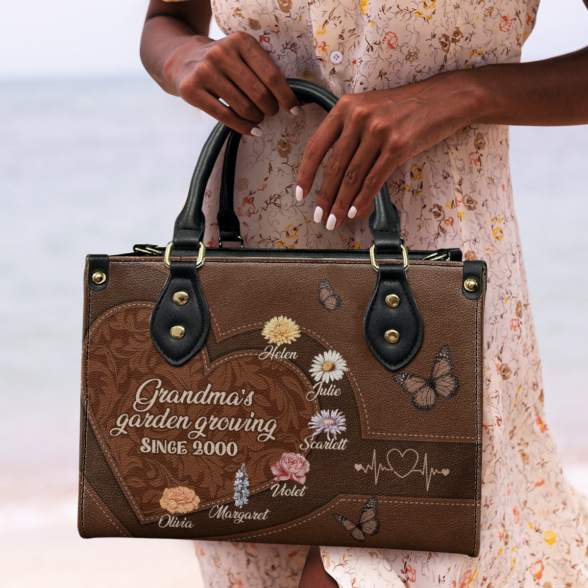 Grandma's Garden Growing Since Year - Personalized Leather Handbag