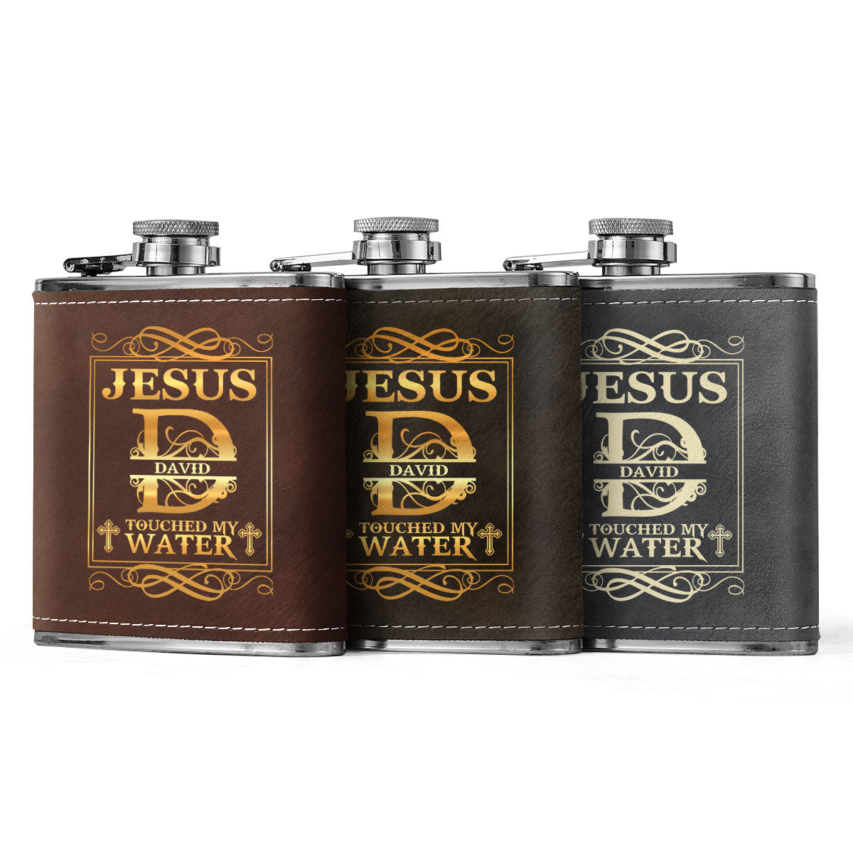 Jesus Touched My Water - Personalized Leather Flask SBLFLALM2100M