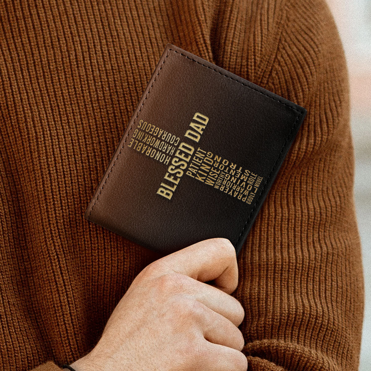Blessed Dad - Personalized Leather Folded Wallet SBLFWHA15