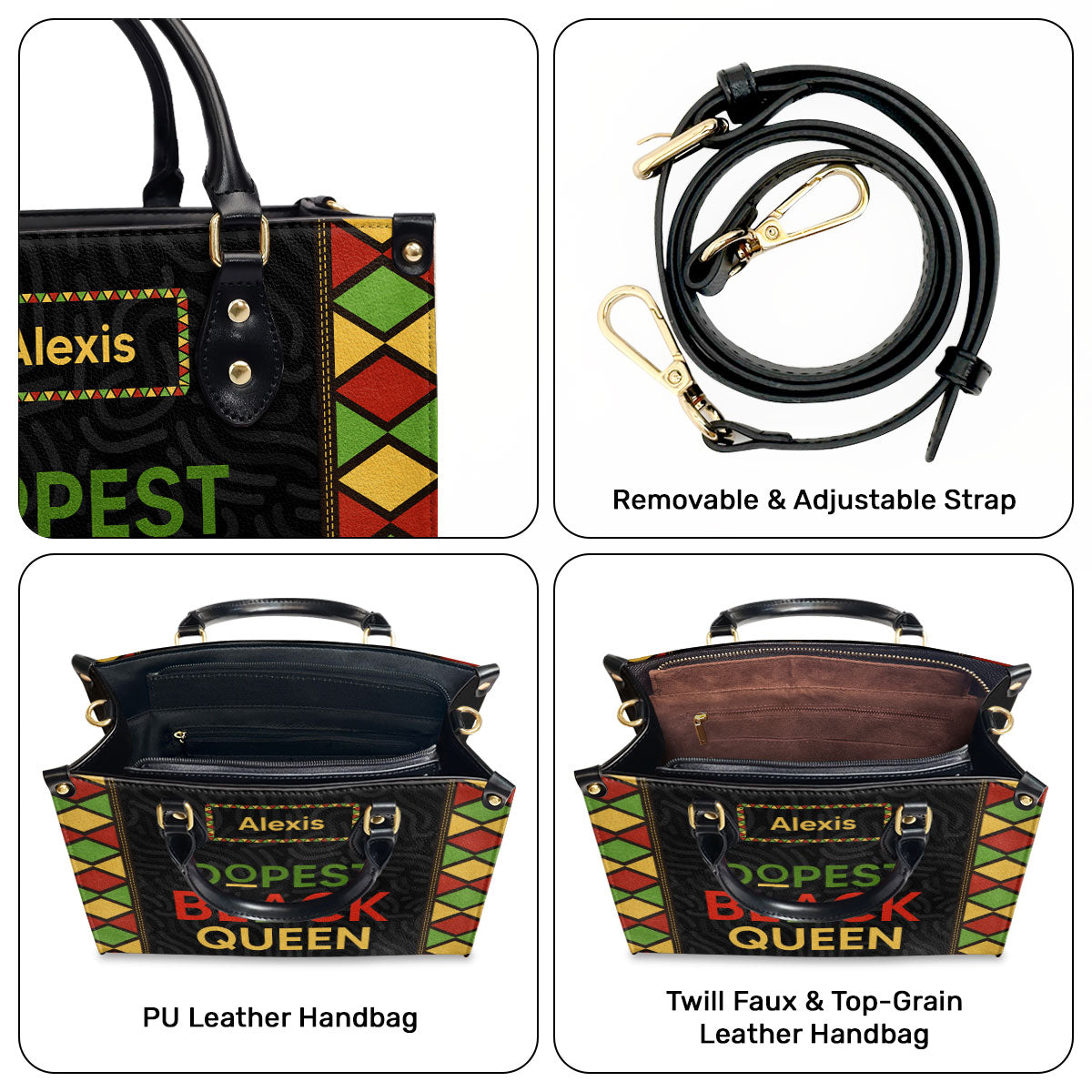 Dopest Black Queen - Personalized Leather Handbag SB09