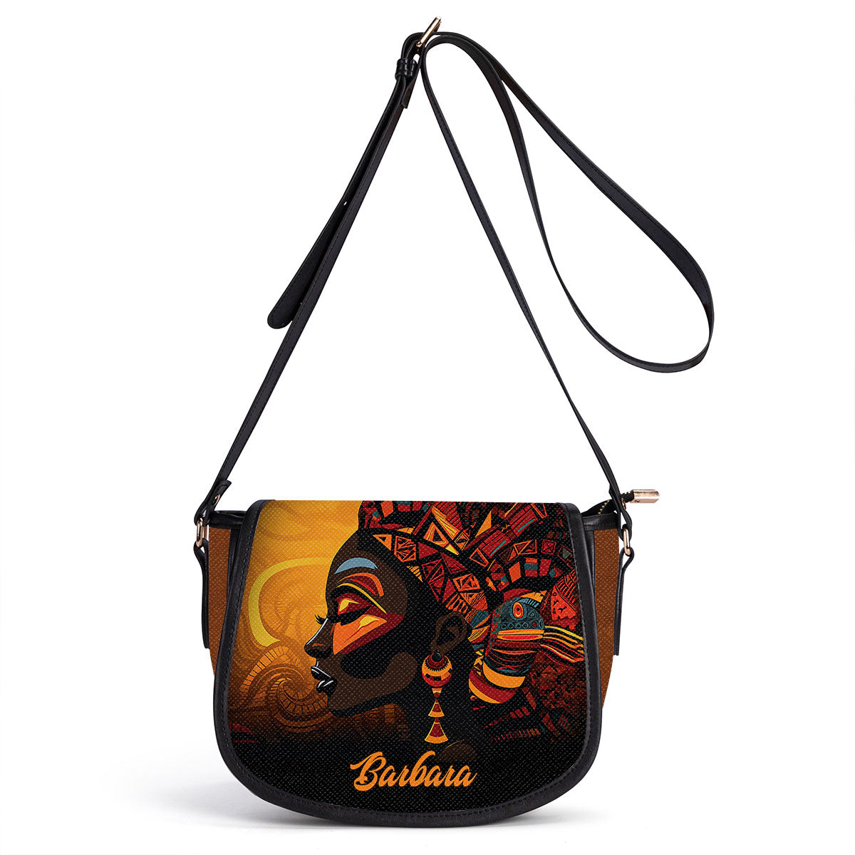 African Culture - Personalized Leather Saddle Cross Body Bag SB102