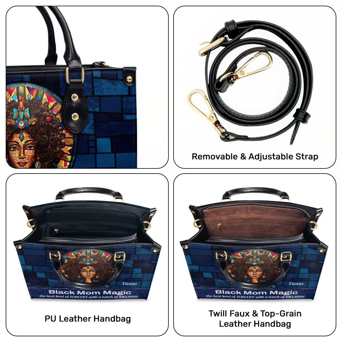 BLACK MOM MAGIC - Personalized Leather Handbag - SB14A