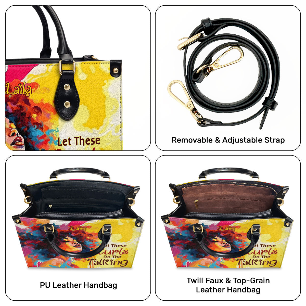 Let These Curls Do The Talking - Personalized Leather Handbag - SB18