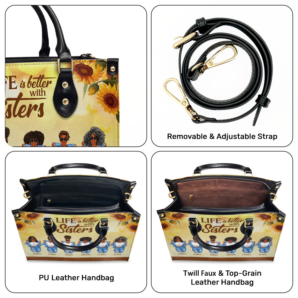 Life Is Better With Sisters - Personalized Leather Handbag STB01C