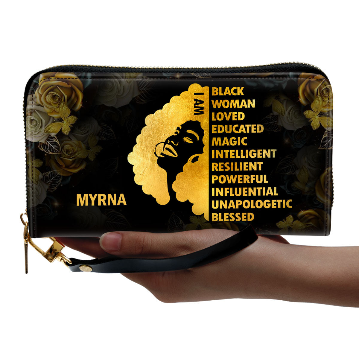 I Am Black - Personalized Leather Clutch Purse STB05