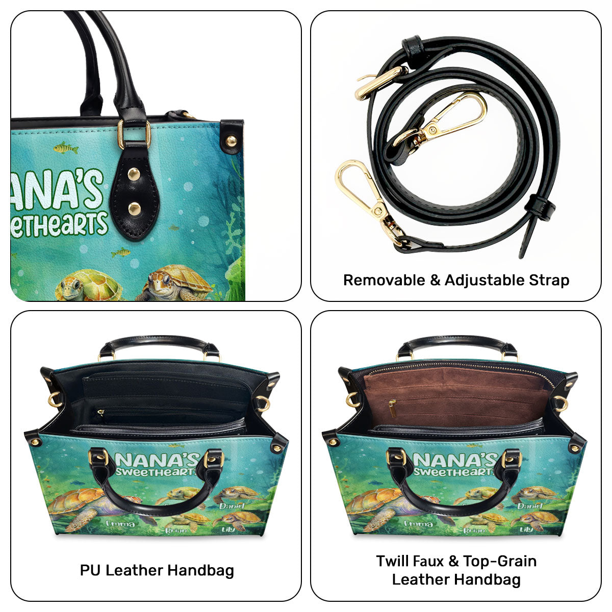 Nana's Sweethearts - Turtles Personalized Leather Handbag STB109