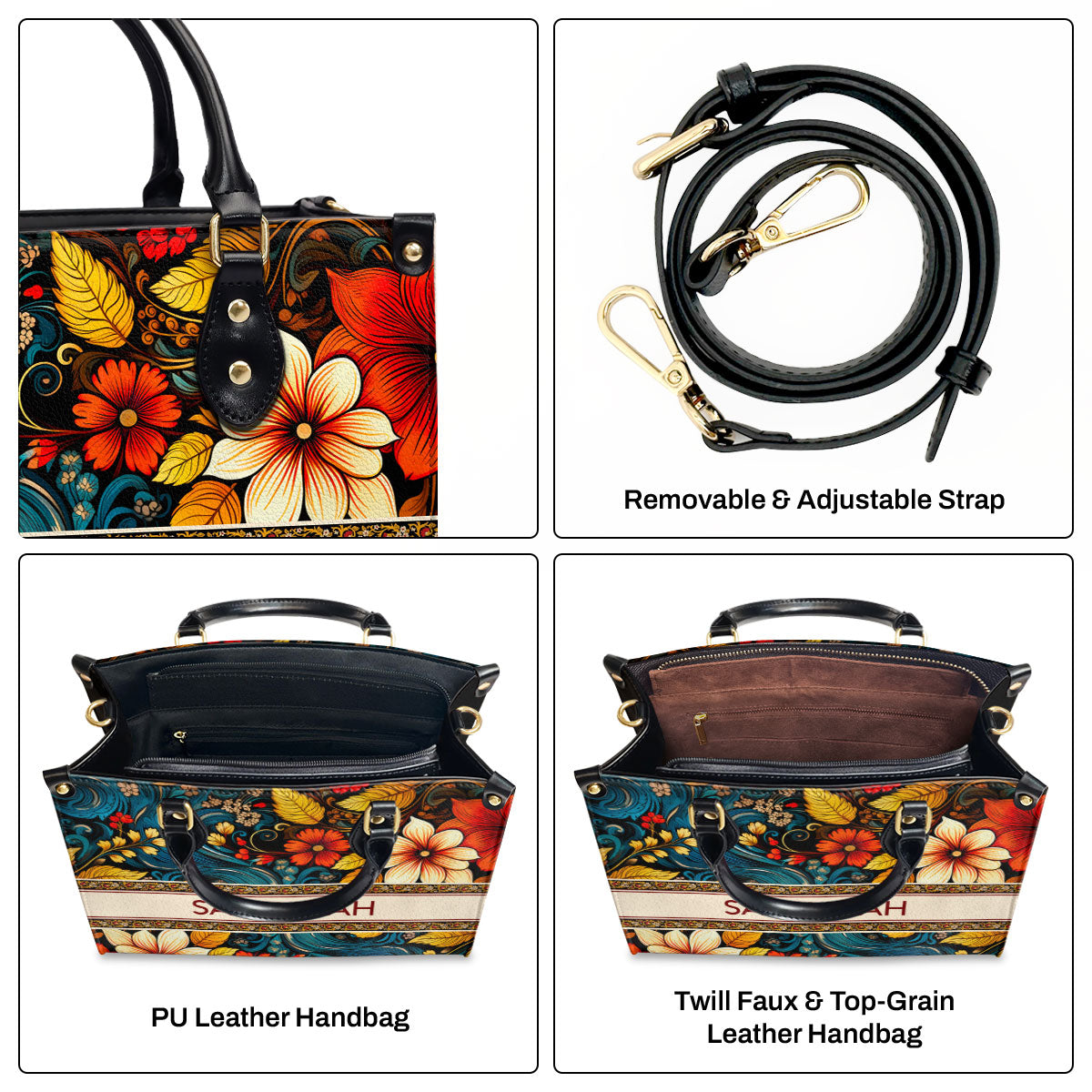 Bohemian - Flower - Personalized Leather Handbag STB135
