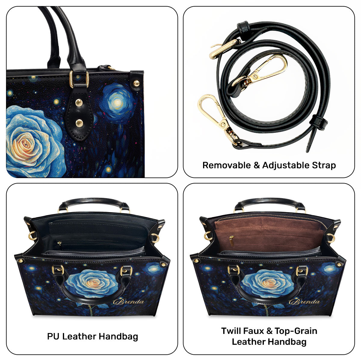 Rose Under The Starry Night - Personalized Leather Handbag - STB139