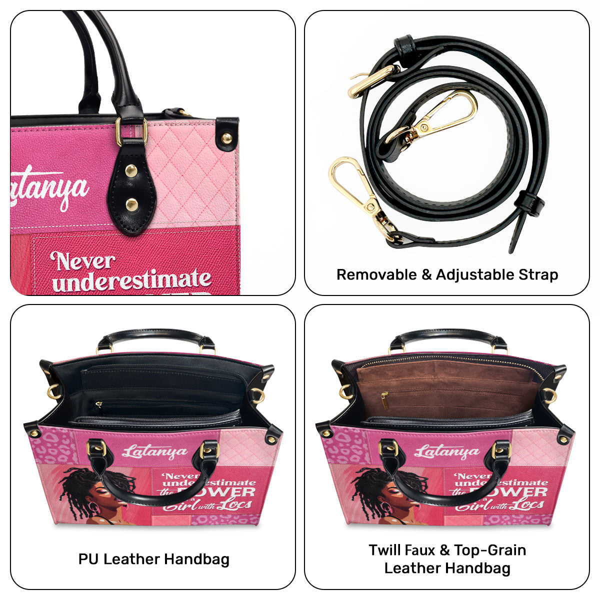 Power Of A Girl With Locs - Personalized Leather Hand Bag STB86