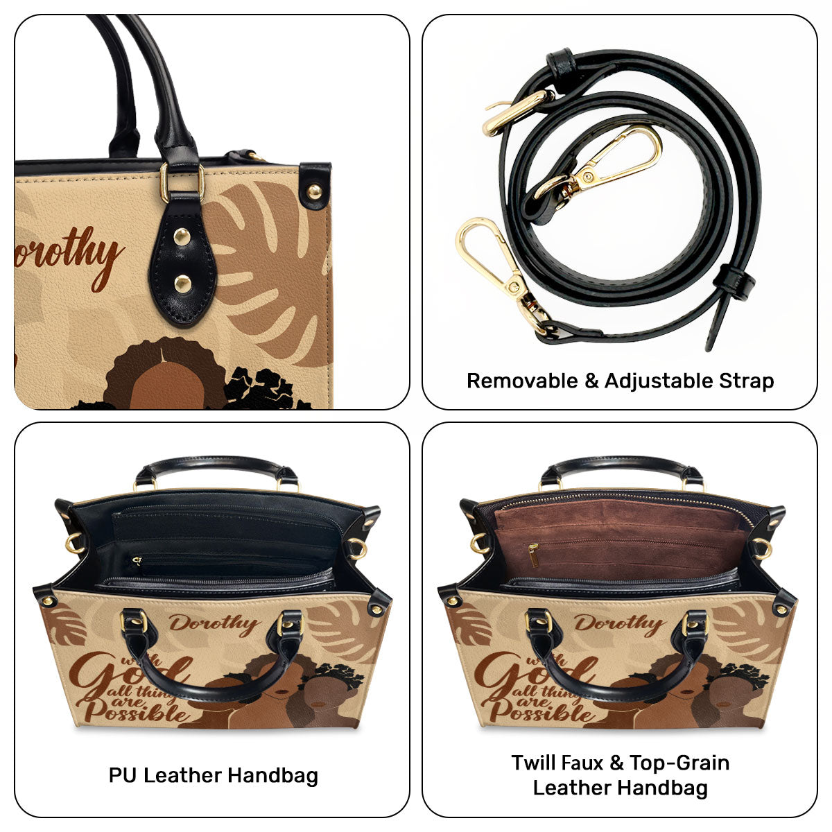 With God, All Things Are Possible - Personalized Leather Hand Bag STB98