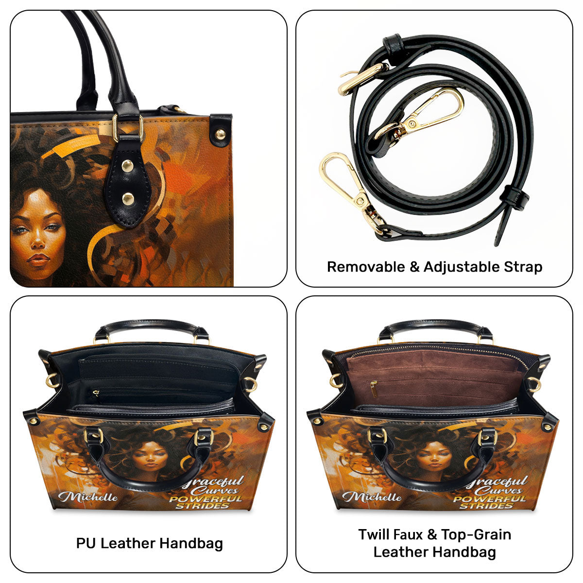 Graceful Curves Powerful Strides - Personalized Leather Handbag SB305
