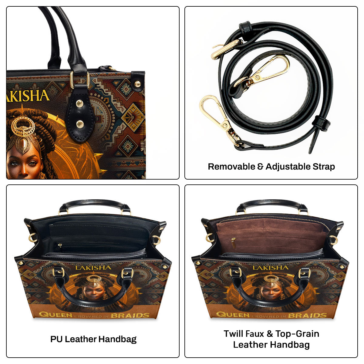 Queen Crowned In Braids - Personalized Leather Handbag STB33