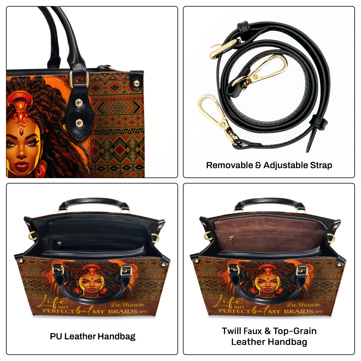Life Isn’t Perfect But My Braids Are - Personalized Leather Handbag STB37