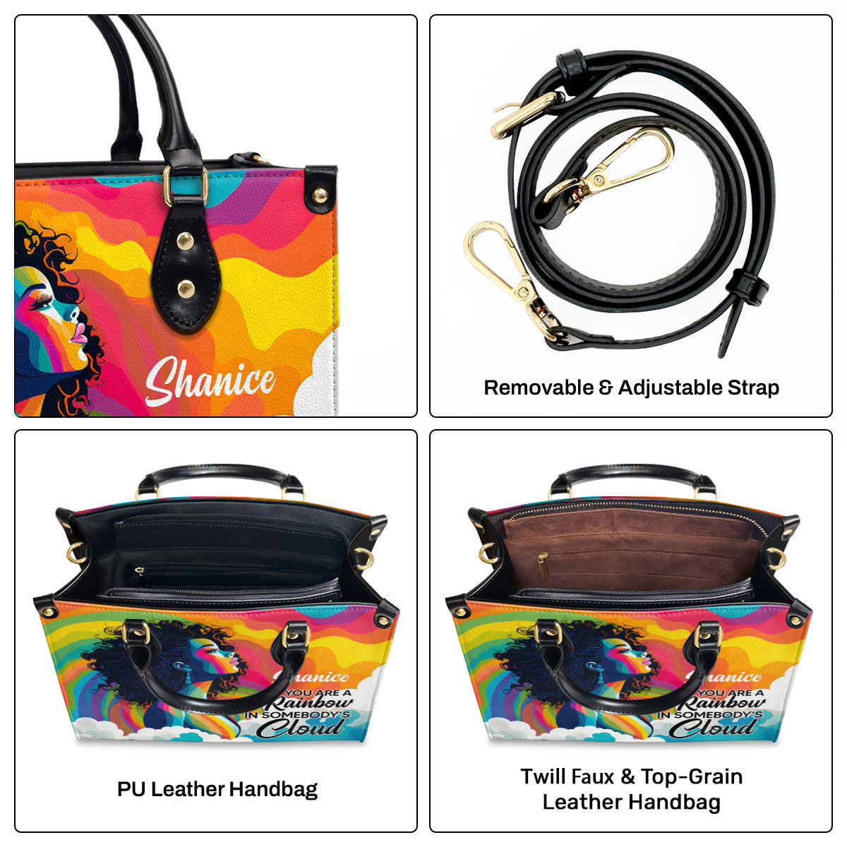 You Are A Rainbow - Personalized Leather Hand Bag STB48