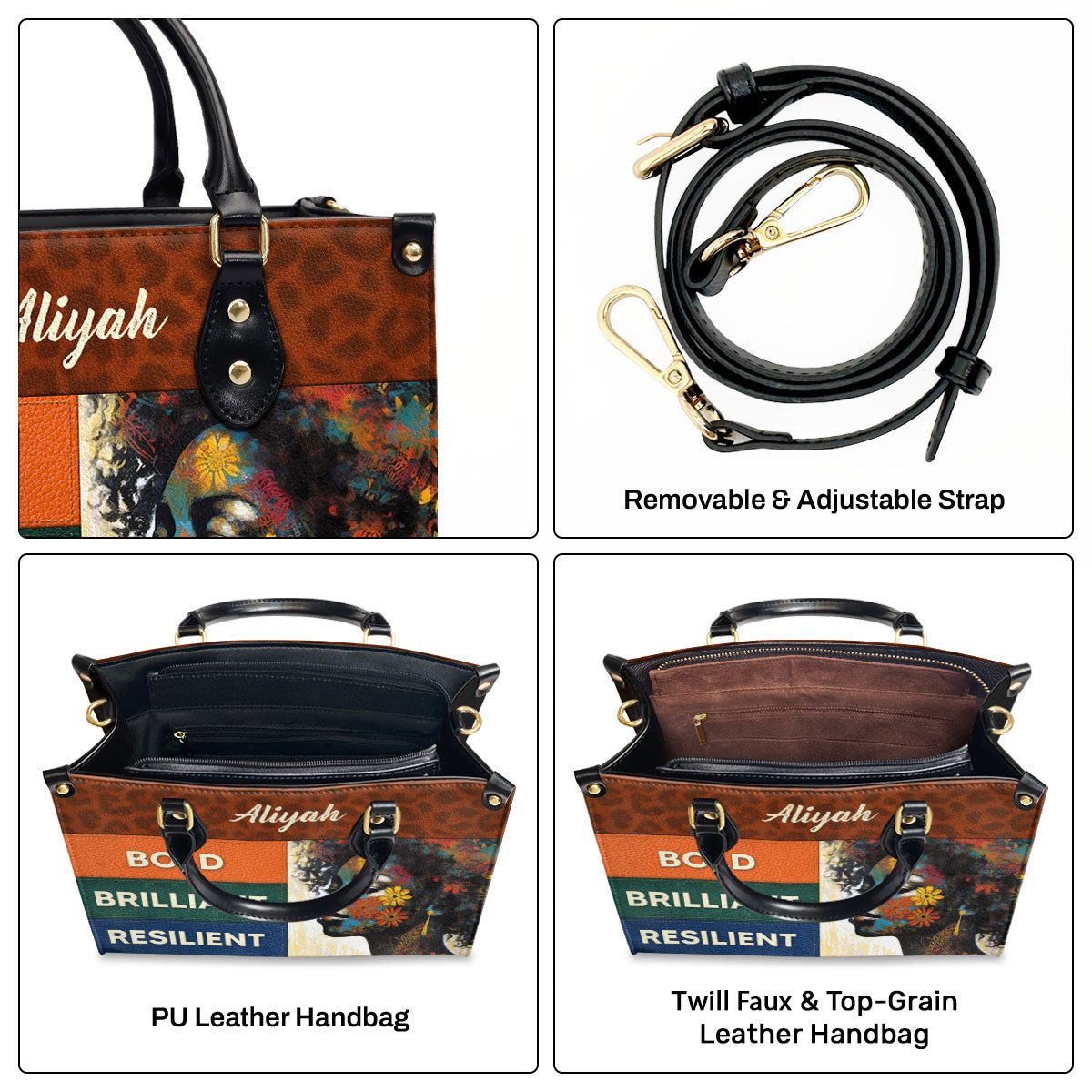 Bold Brilliant Resilient - Personalized Purple Leather Handbag STB69