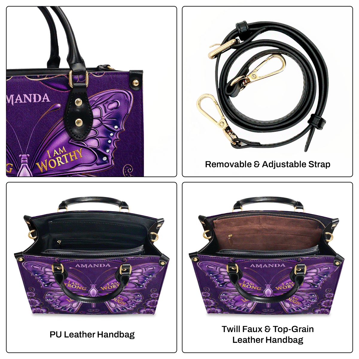 I Am Strong I Am Worthy - Personalized Leather Handbag MB79