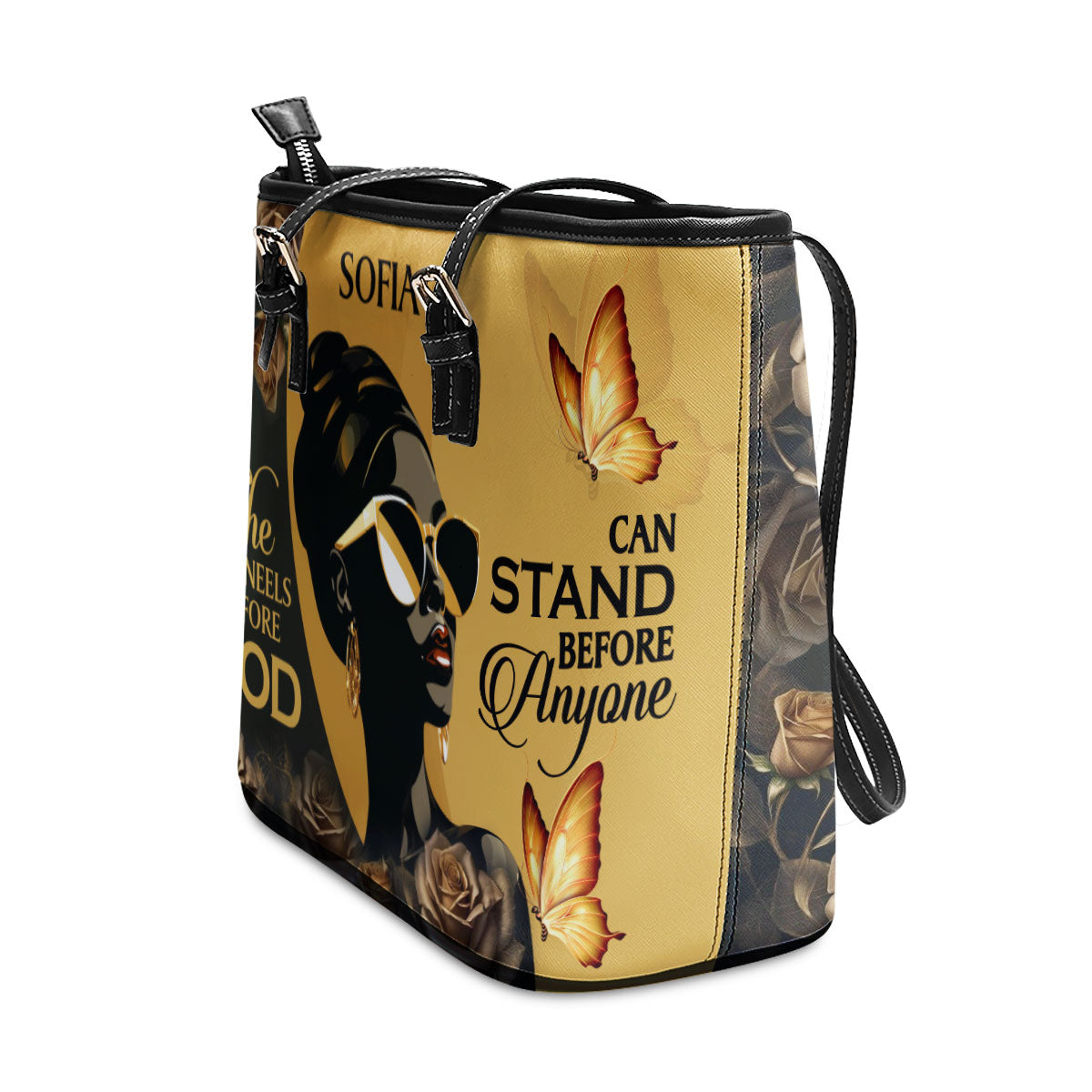 She Who Kneels Before God Can Stand Before Anyone - Personalized Leather Totebag STB10