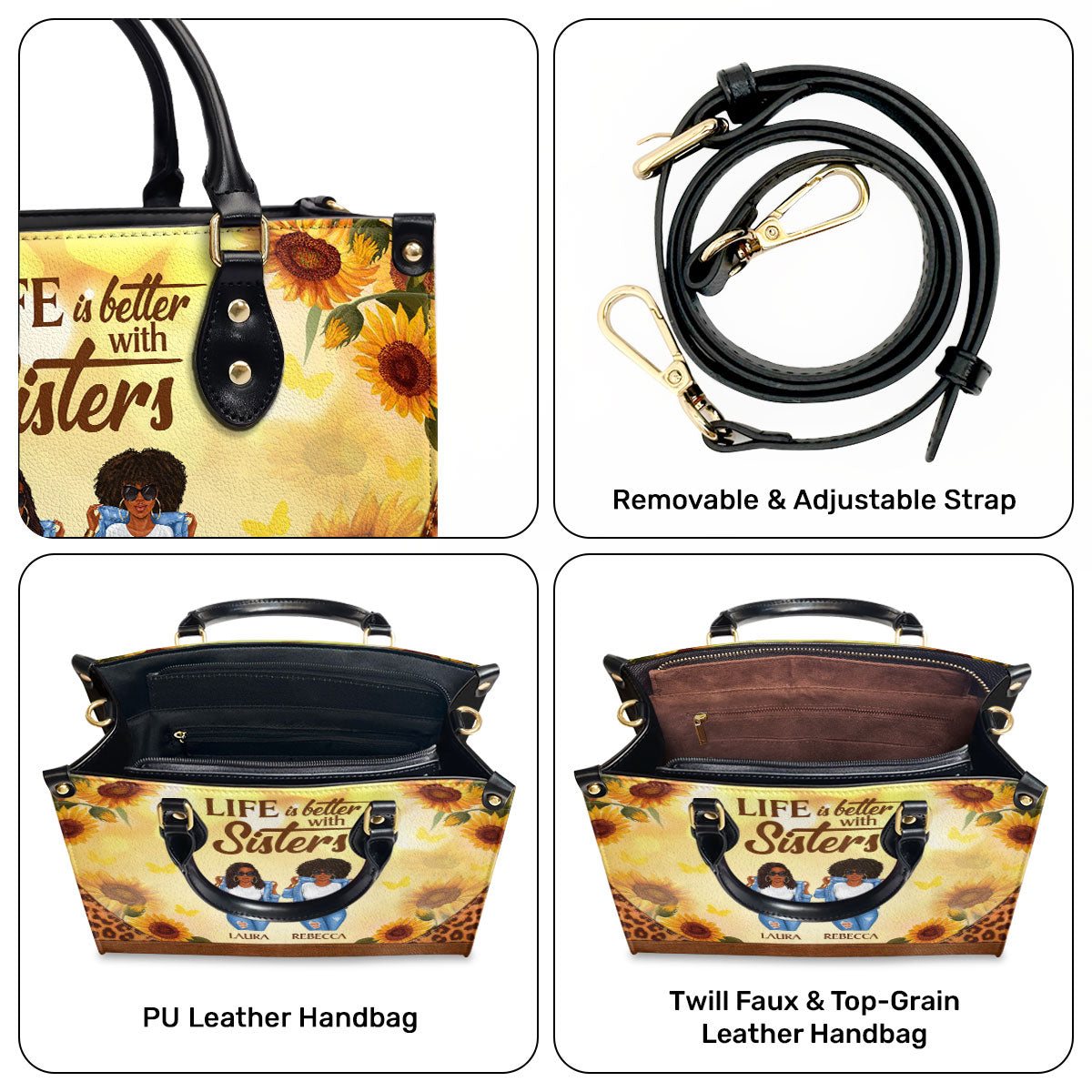Life Is Better With Sisters - Personalized Leather Handbag STB01