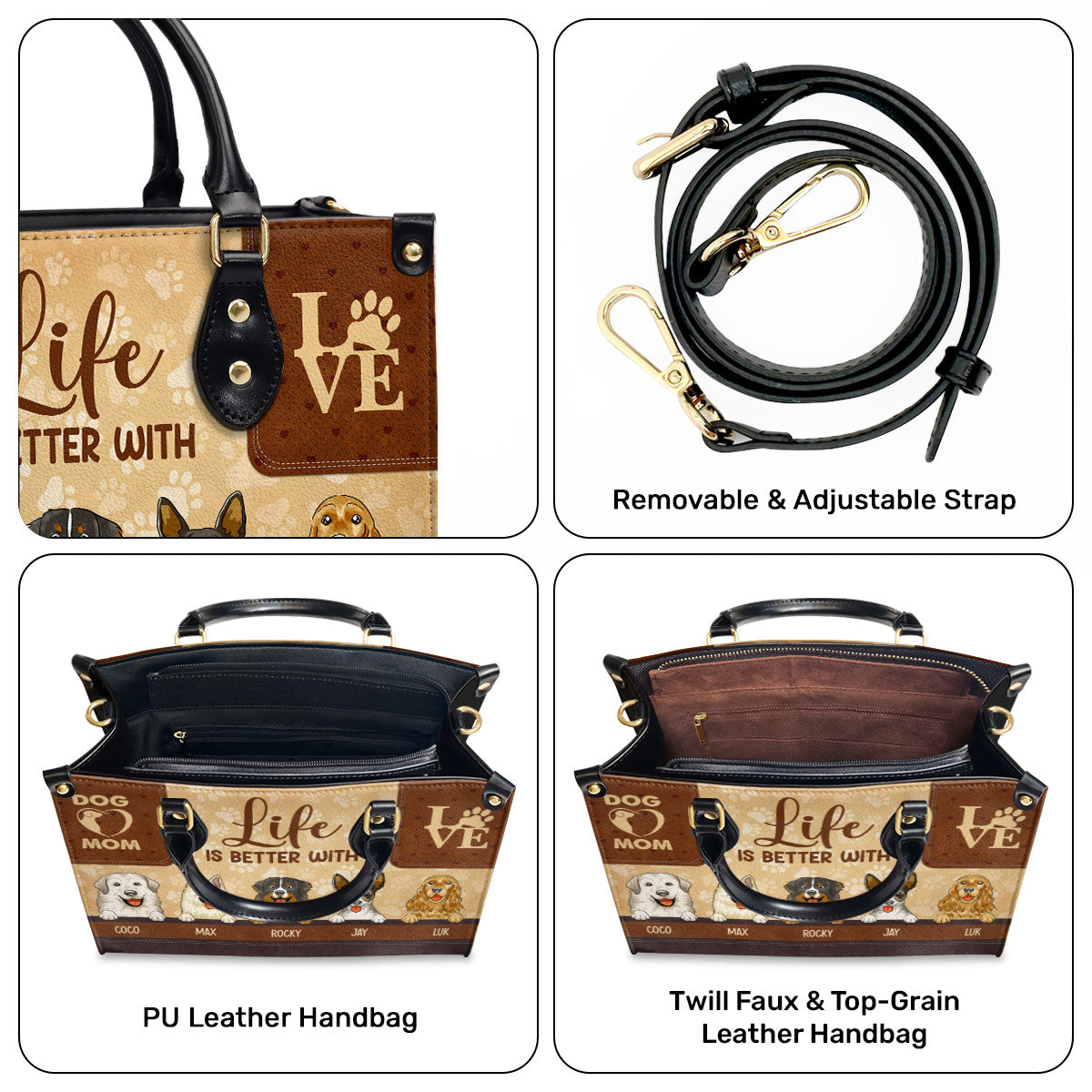 Life Is Better With Dogs - Personalized Leather Handbag STB153