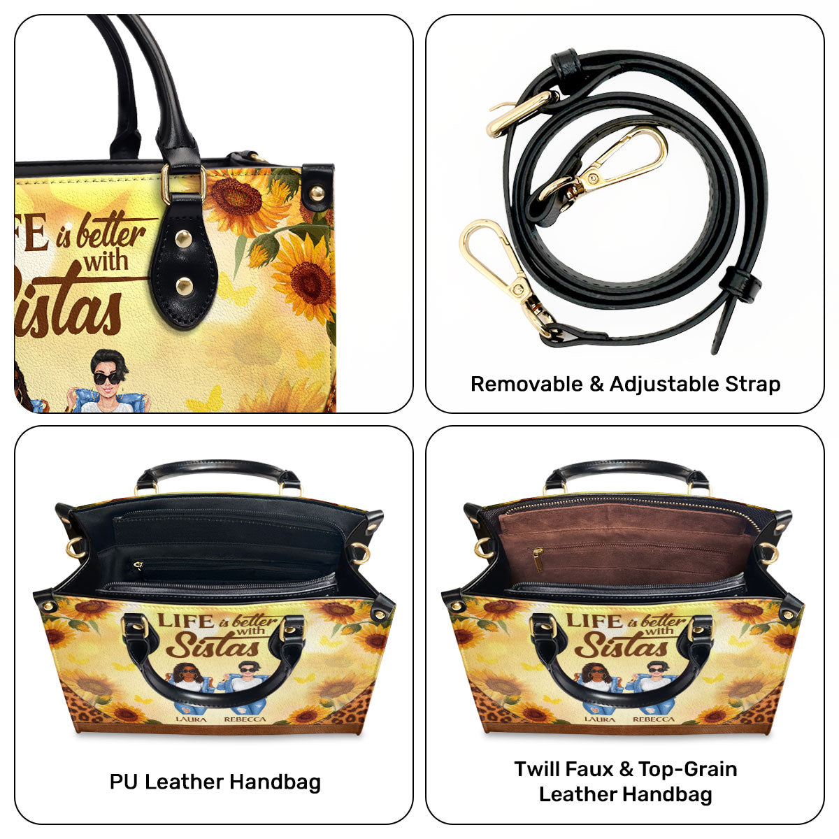 Life Is Better With Sistas - Personalized Leather Handbag STB01A