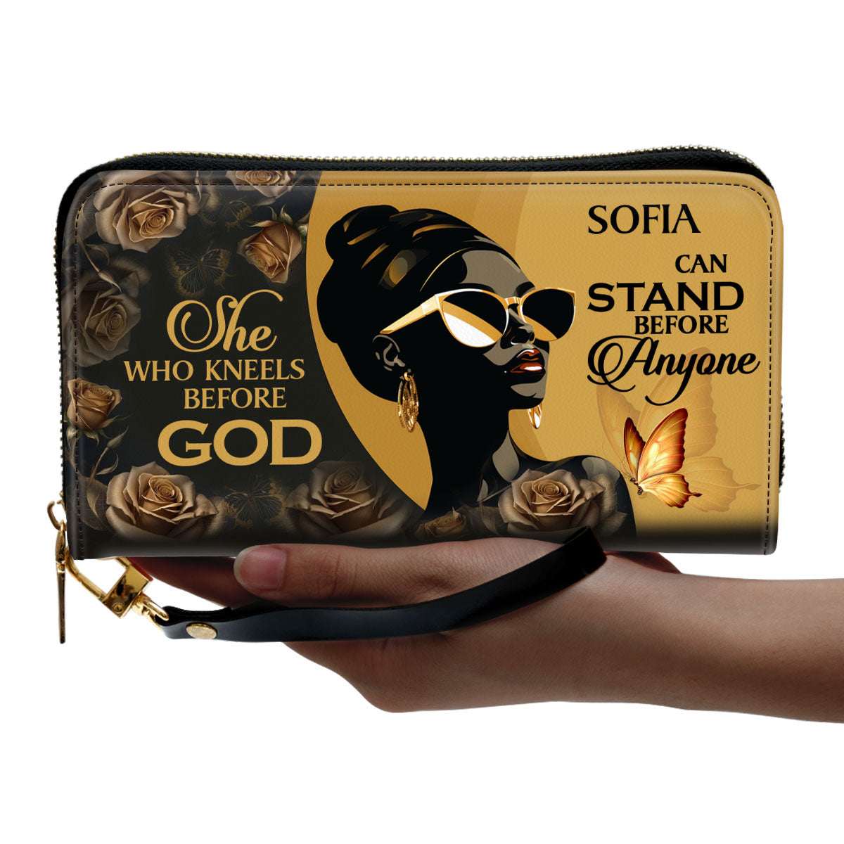 She Who Kneels Before God Can Stand Before Anyone - Personalized Leather Clutch Purse STB10