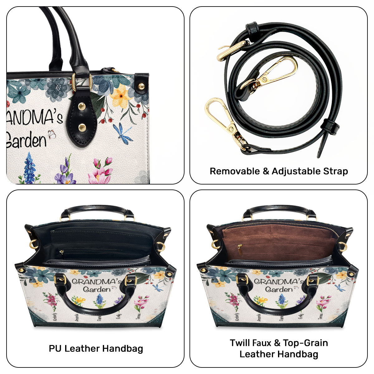 Grandma's Garden - Personalized Leather Handbag SB553