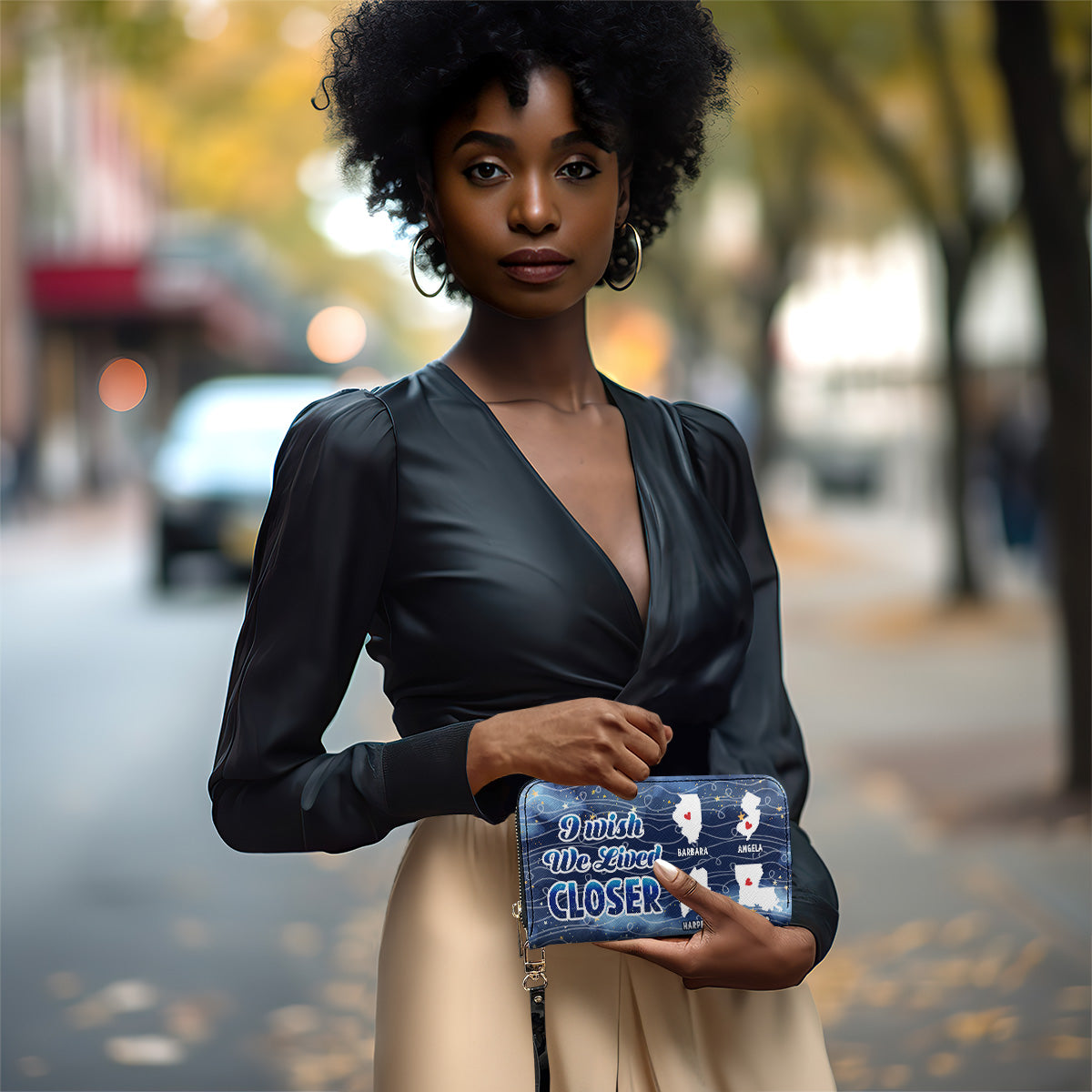 I Wish We Lived Closer - Personalized Leather Clutch Purse