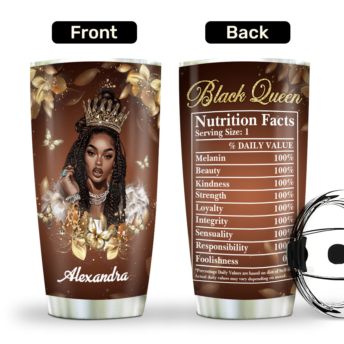 Black Queen Nutrition Facts - Personalized Stainless Steel Tumbler