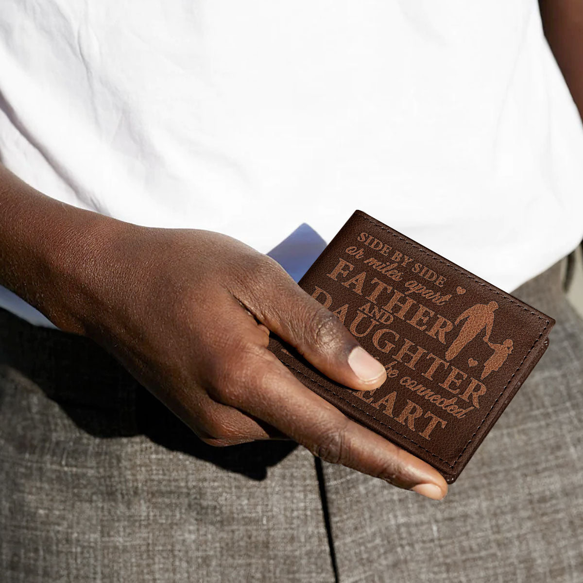 Side By Side Or Miles Apart - Personalized Leather Folded Wallet SBLFWM1033