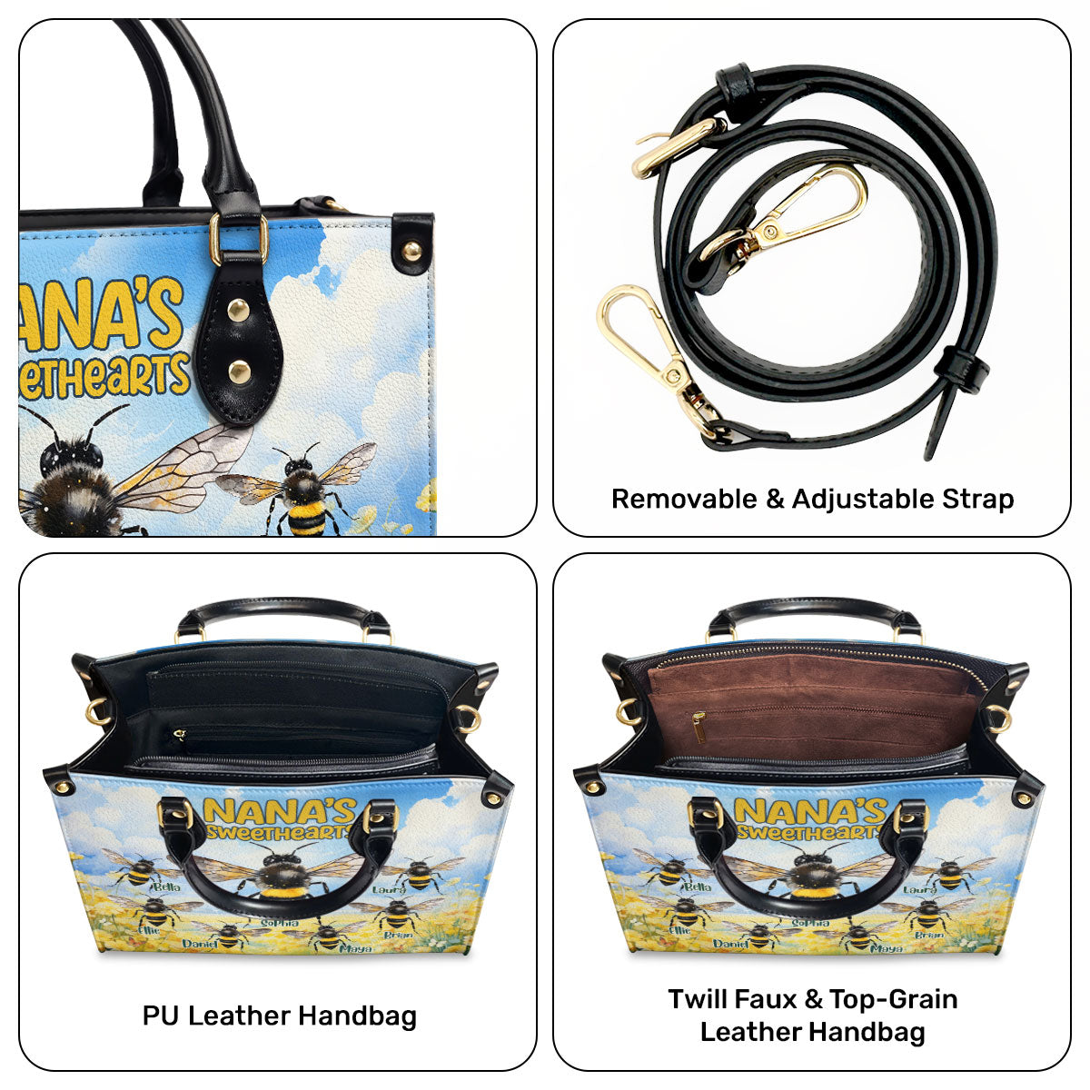 Nana's Sweethearts - Bees Personalized Leather Handbag STB114