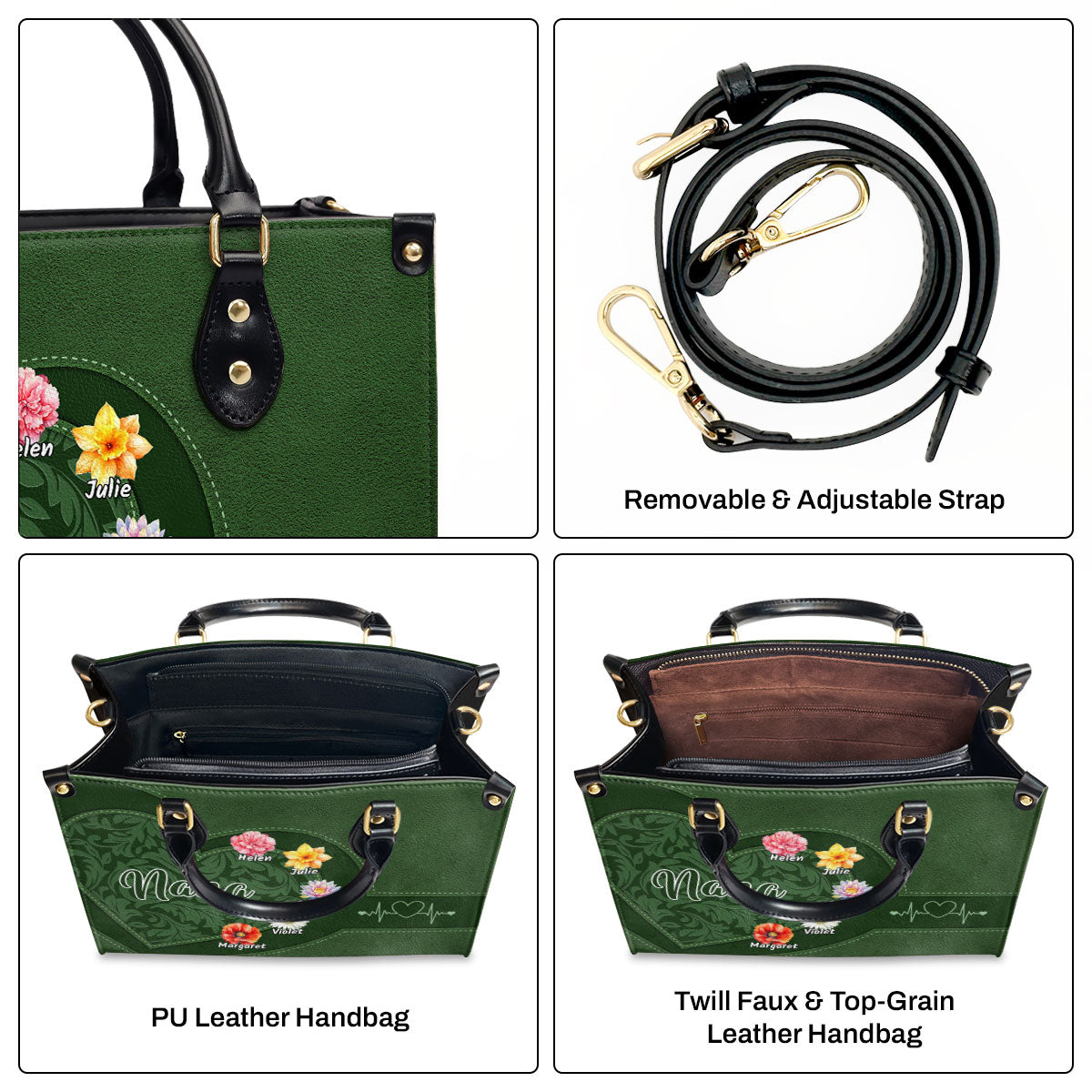 Grandma Mom Flower Birth Month - Personalized Leather Handbag SBLHBLT2333L