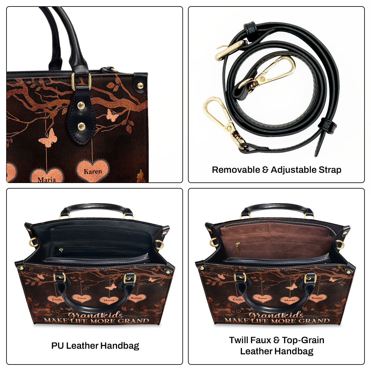 Grandkids Make Life More Grand - Personalized Leather Handbag MB74