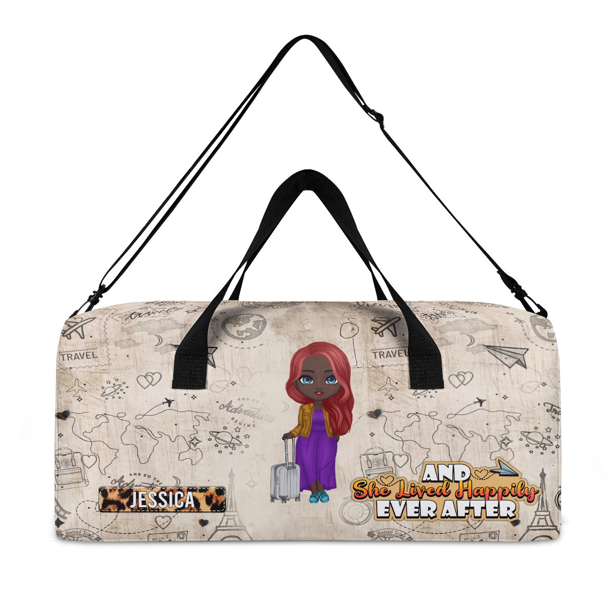And She Lived Happily Ever After - Personalized Minimalist Duffle Bag SBMDBT77